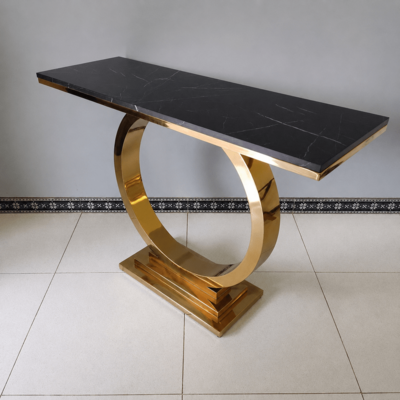 Kệ console chân inox mạ vàng PVD mặt đá đen sang trọng — HPD Metal